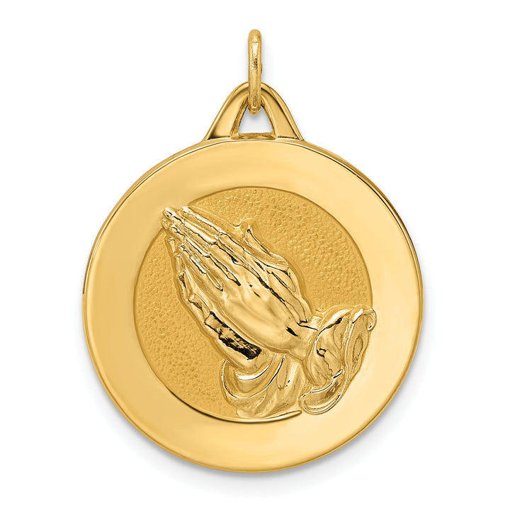 14K Yellow Gold Reversible Praying Hands and Serenity Prayer Disc