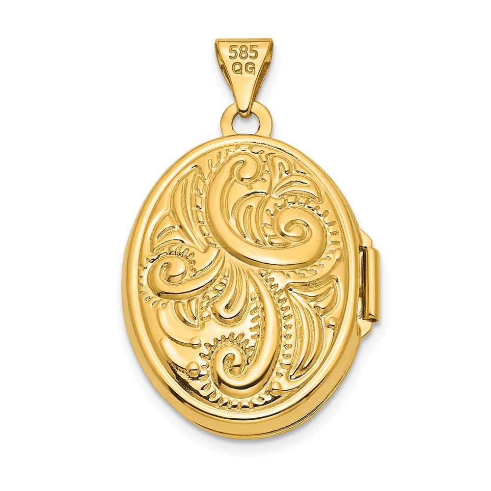 14K Yellow Gold Reversible Swirl Design 21mm Oval Locket