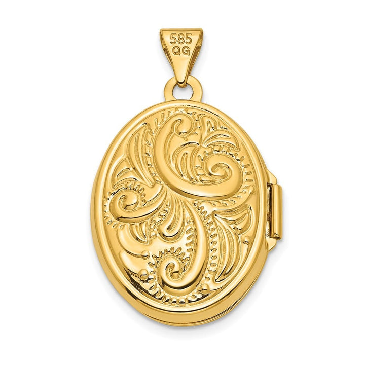 14K Yellow Gold Reversible Swirl Design 21mm Oval Locket