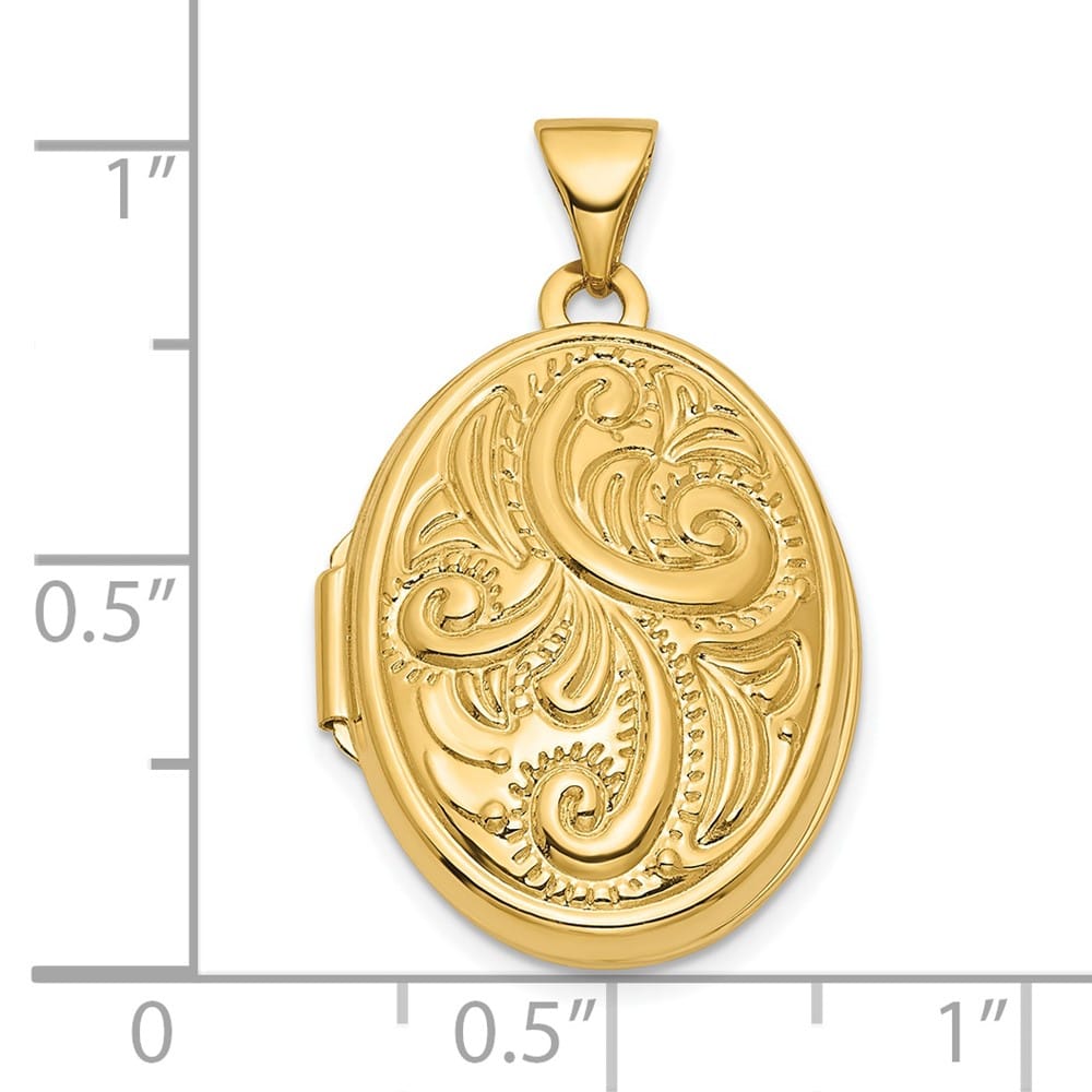 14K Yellow Gold Reversible Swirl Design 21mm Oval Locket