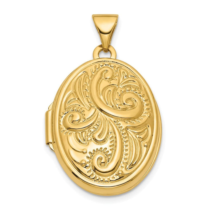 14K Yellow Gold Reversible Swirl Design 21mm Oval Locket