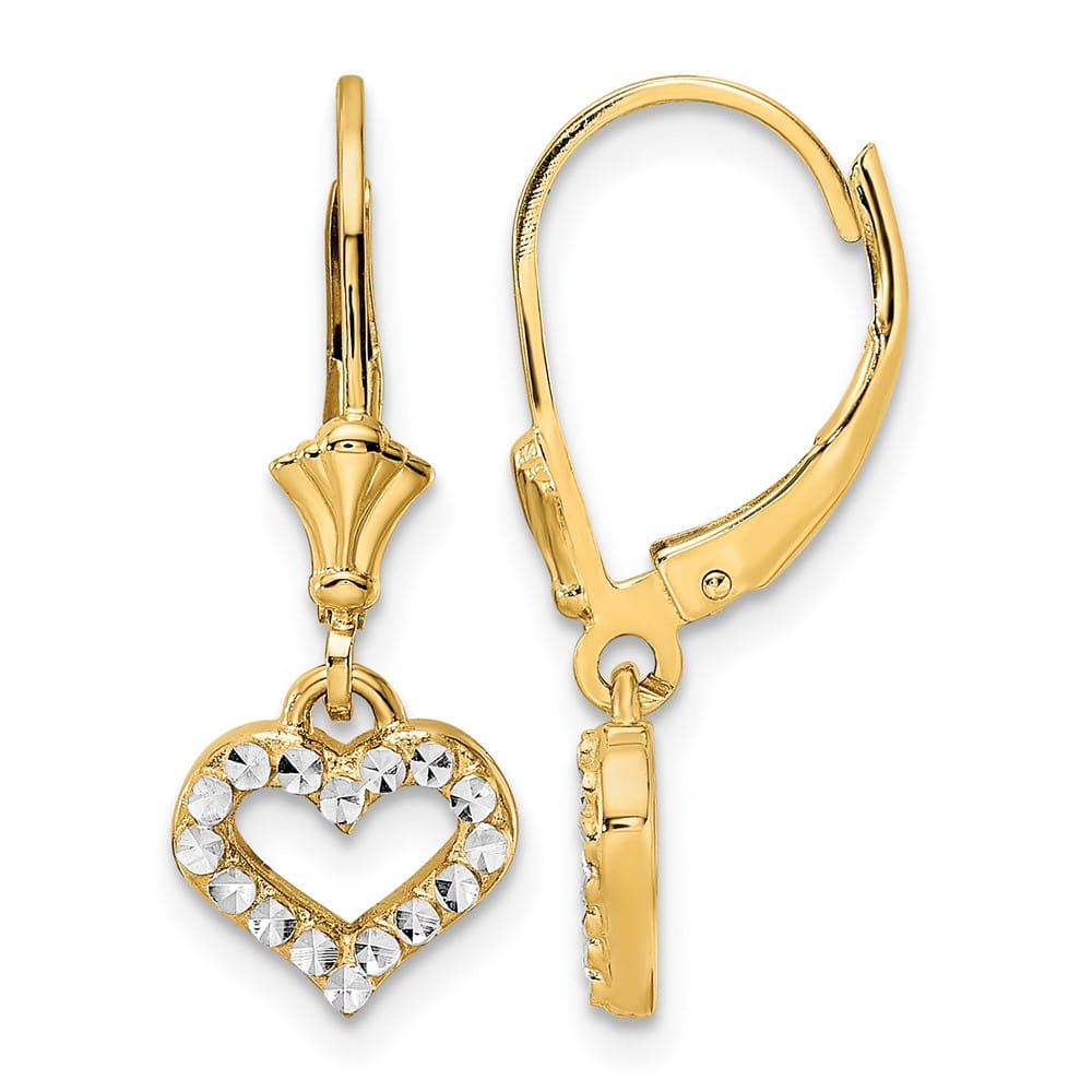 14K Yellow Gold Rhodium D.C. Open Heart Leverback 24.25 mm Earrings, view 1 of 4