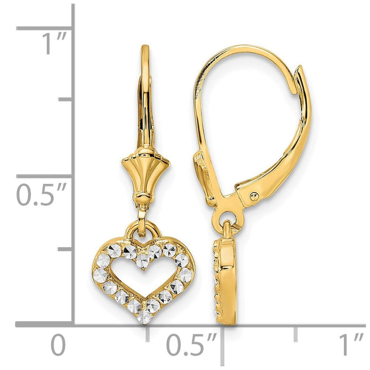 14K Yellow Gold Rhodium D.C. Open Heart Leverback 24.25 mm Earrings, view 4 of 4