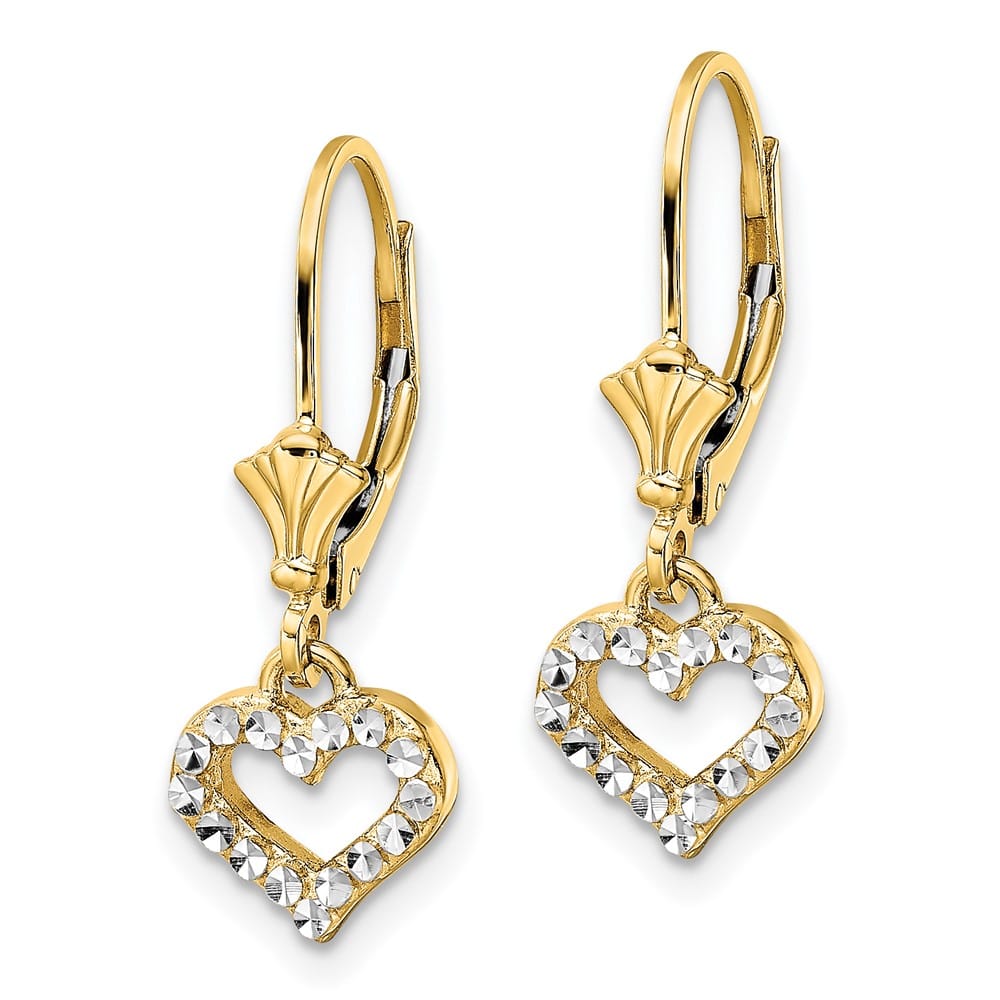 14K Yellow Gold Rhodium D.C. Open Heart Leverback 24.25 mm Earrings, view 2 of 4