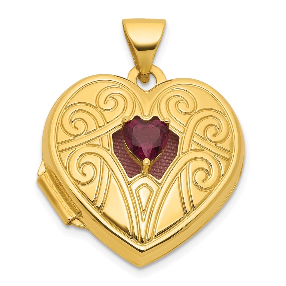 14K Yellow Gold Rhodolite Garnet June Birthstone 18mm Heart Locket