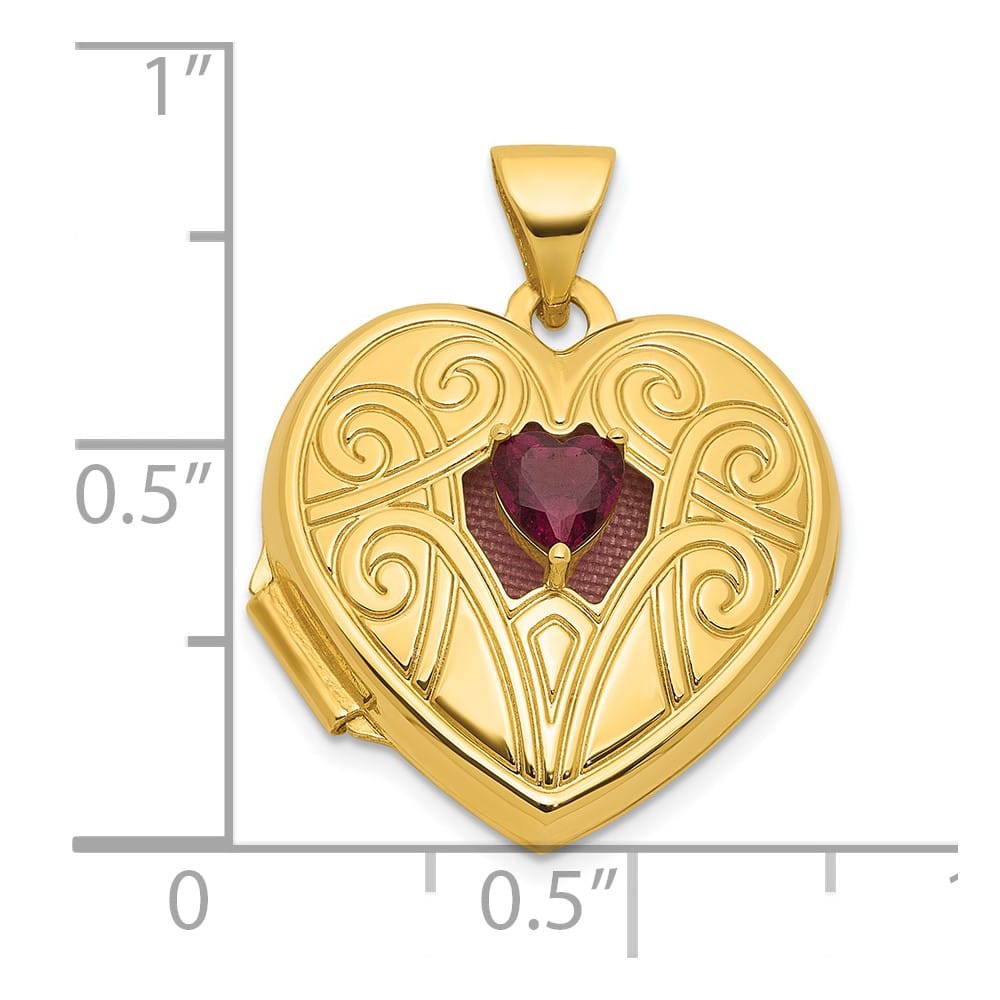 14K Yellow Gold Rhodolite Garnet June Birthstone 18mm Heart Locket