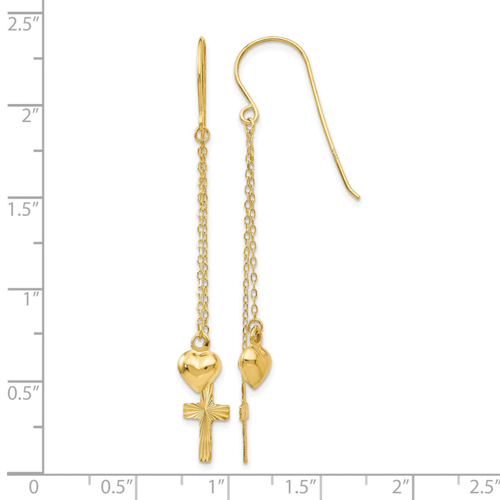 14K Yellow Gold Ropa Chain Heart and D.C. Cross French Hook Earrings