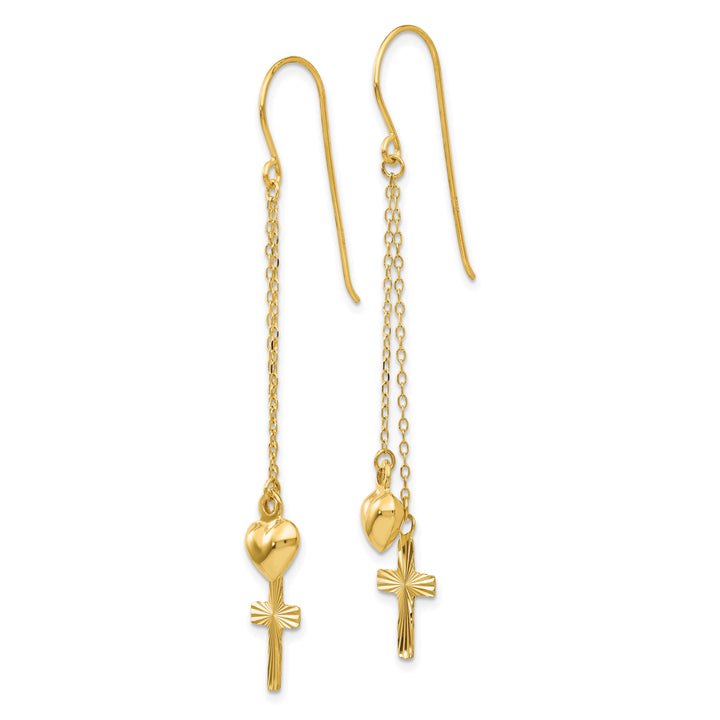 14K Yellow Gold Ropa Chain Heart and D.C. Cross French Hook Earrings