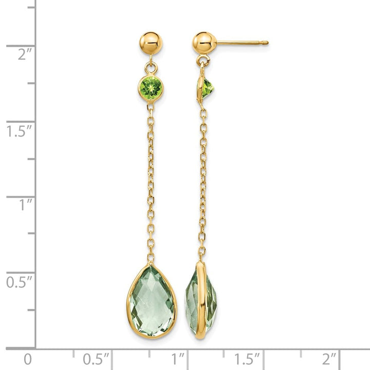 14K Yellow Gold Round Green Quartz Chain Dangle Post Earrings, view 4 of 4