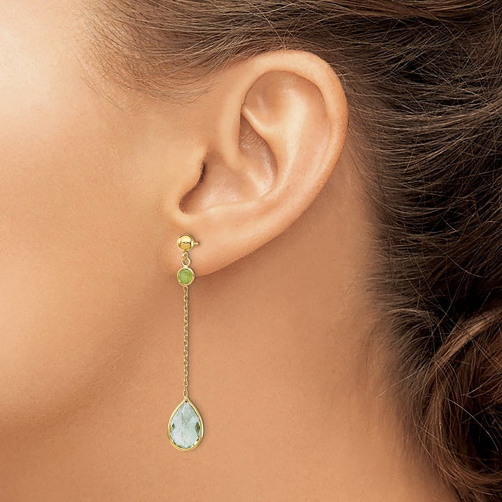 14K Yellow Gold Round Green Quartz Chain Dangle Post Earrings, view 3 of 4