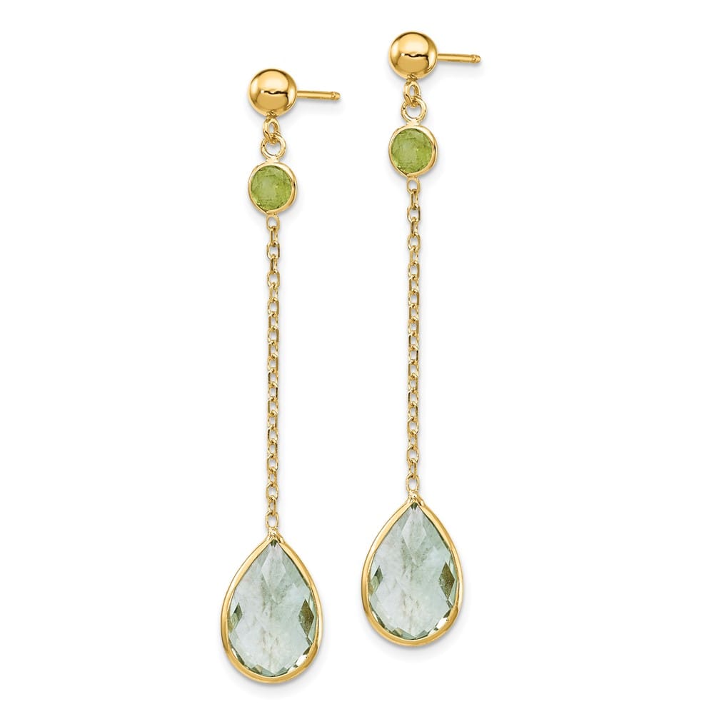 14K Yellow Gold Round Green Quartz Chain Dangle Post Earrings, view 2 of 4