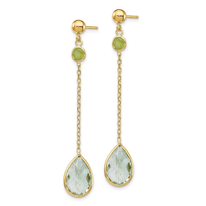 14K Yellow Gold Round Green Quartz Chain Dangle Post Earrings, view 2 of 4