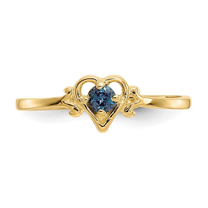 14k Yellow Gold Round Lab Created Alexandrite Birthstone Heart Ring