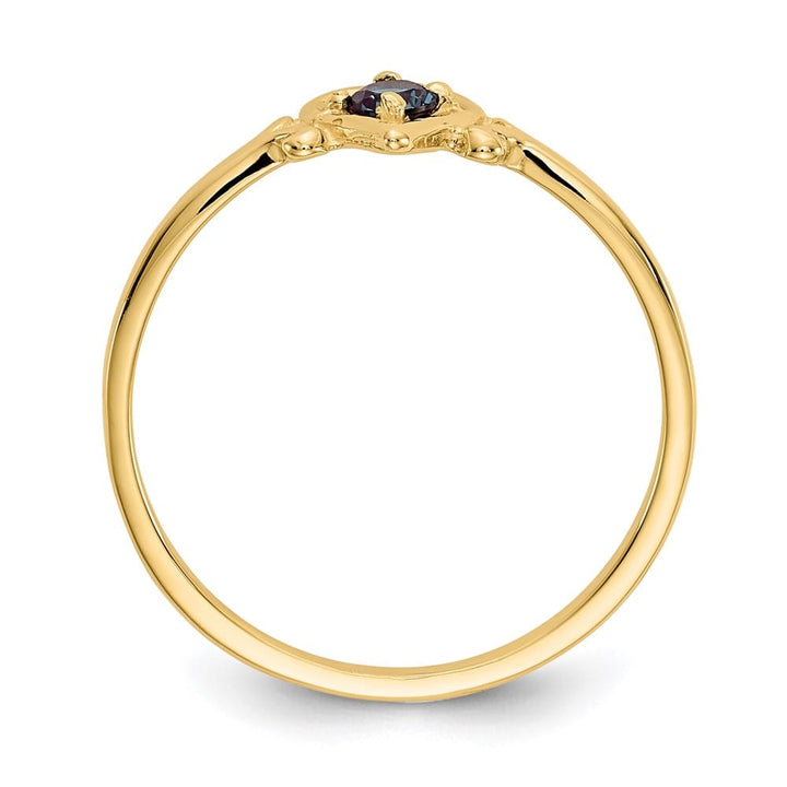 14k Yellow Gold Round Lab Created Alexandrite Birthstone Heart Ring