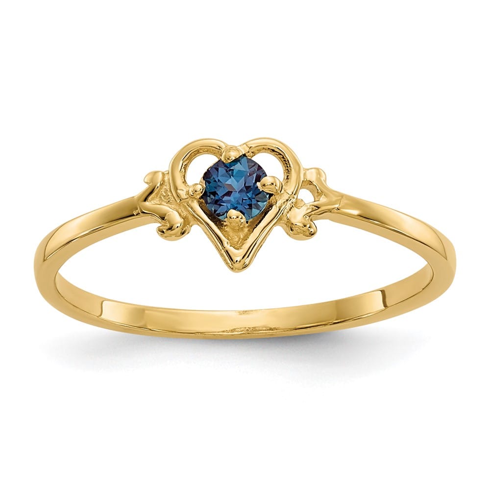 14k Yellow Gold Round Lab Created Alexandrite Birthstone Heart Ring