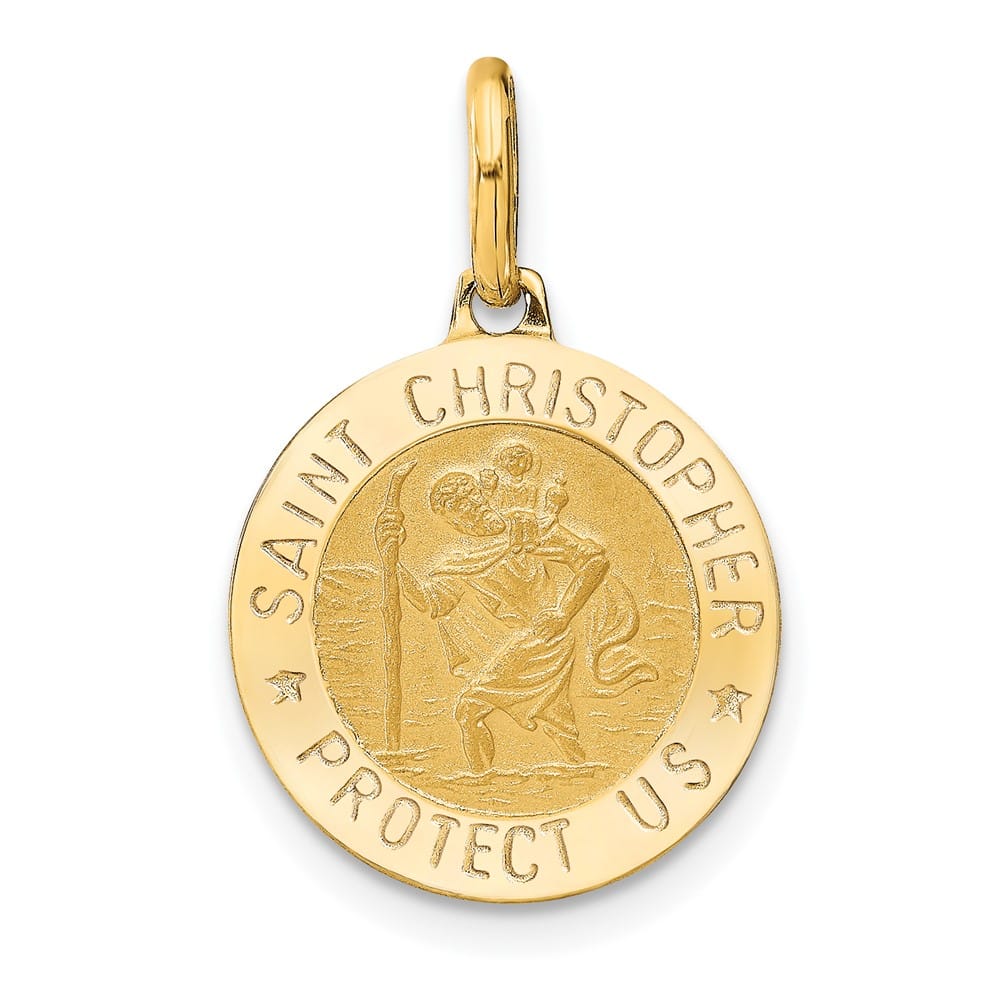 14K Yellow Gold Round St. Christopher 17 mm x 15 mm Pendant