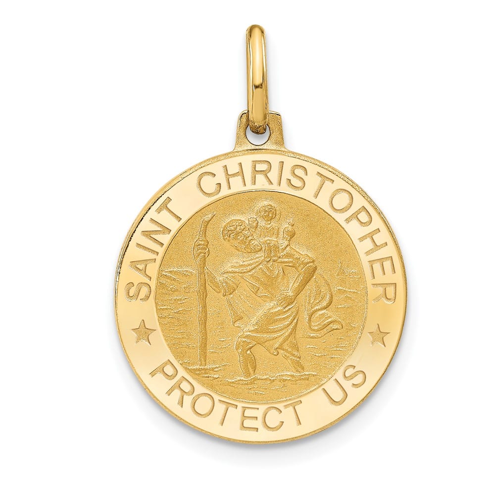 14K Yellow Gold Round St. Christopher 20.75 mm x 18.5 mm Pendant