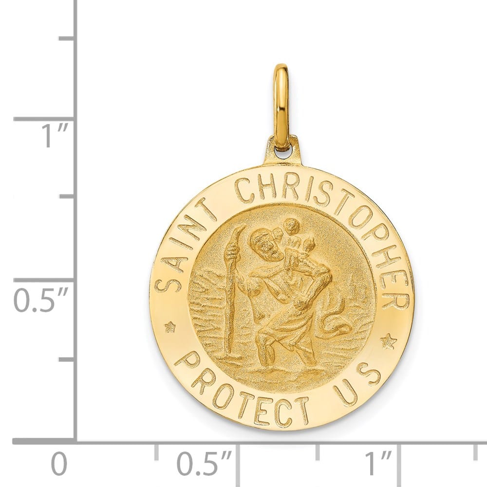 14K Yellow Gold Round St. Christopher 23.25 mm x 21 mm Pendant