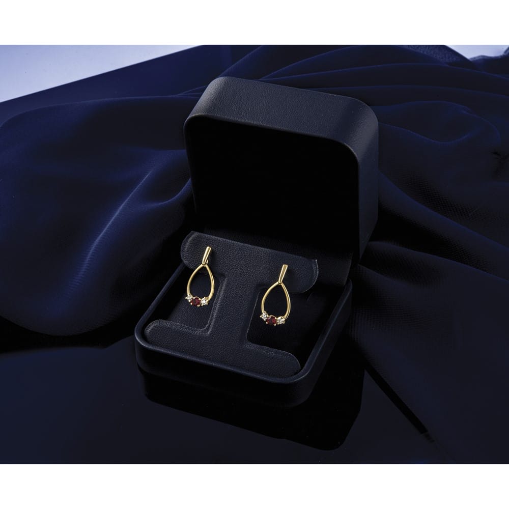 14K Yellow Gold Ruby and White Sapphire Teardrop Post Dangle Earrings, view 5 of 5