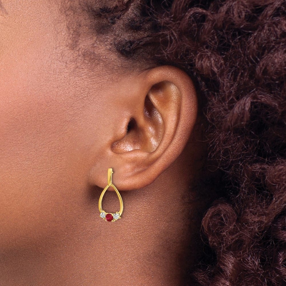 14K Yellow Gold Ruby and White Sapphire Teardrop Post Dangle Earrings, view 3 of 5