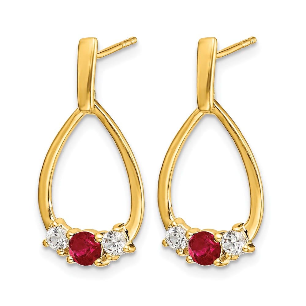 14K Yellow Gold Ruby and White Sapphire Teardrop Post Dangle Earrings, view 2 of 5