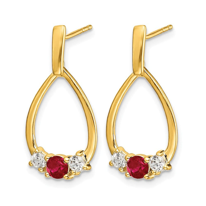 14K Yellow Gold Ruby and White Sapphire Teardrop Post Dangle Earrings, view 2 of 5
