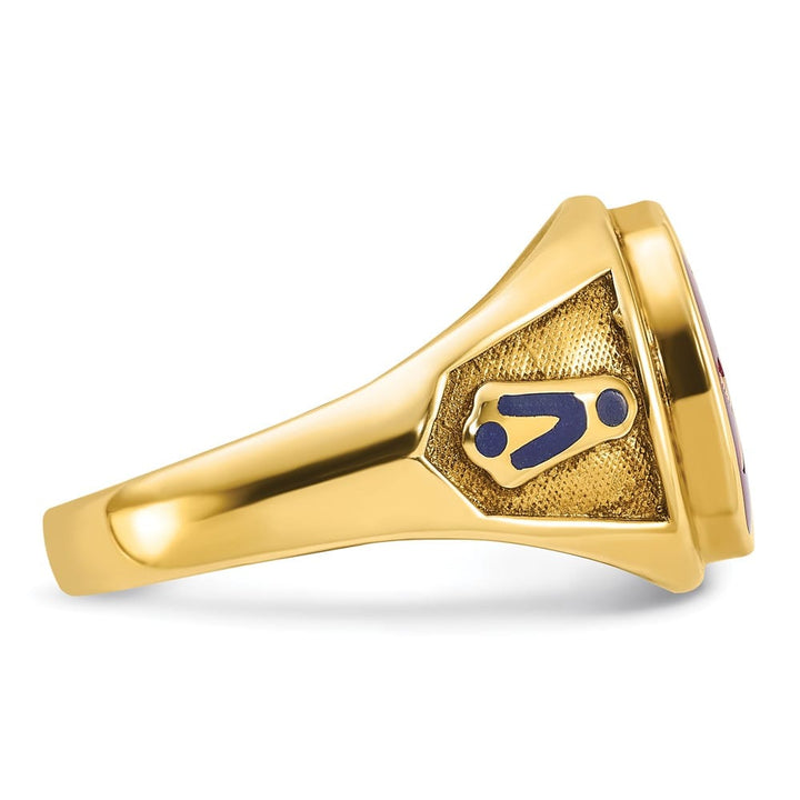 14k Yellow Gold Ruby IB Goodman with Blue Enamel Men's Blue Lodge Ring