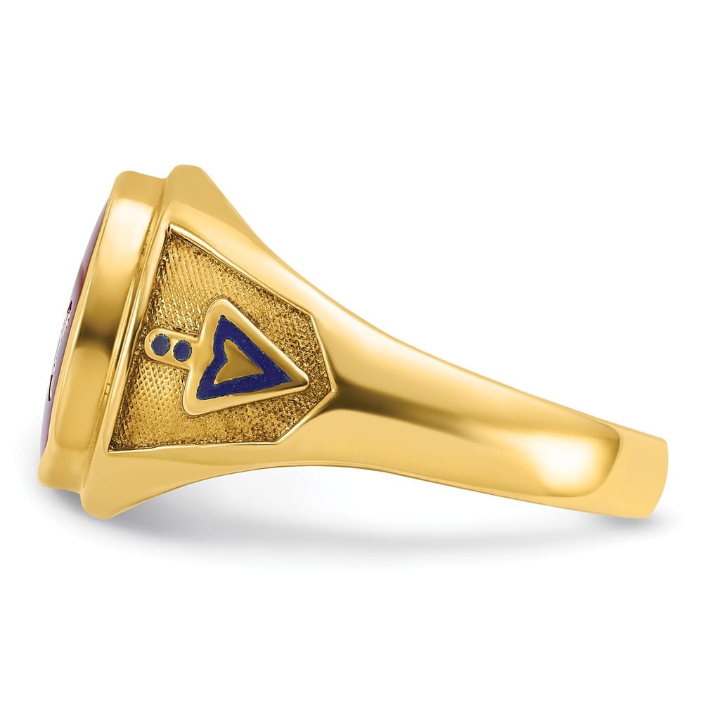 14k Yellow Gold Ruby IB Goodman with Blue Enamel Men's Blue Lodge Ring