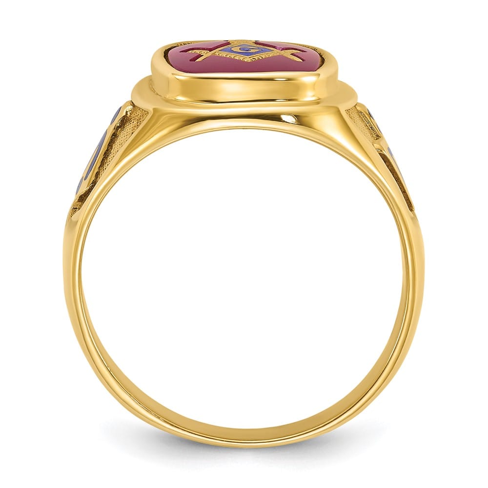14k Yellow Gold Ruby IB Goodman with Blue Enamel Men's Blue Lodge Ring