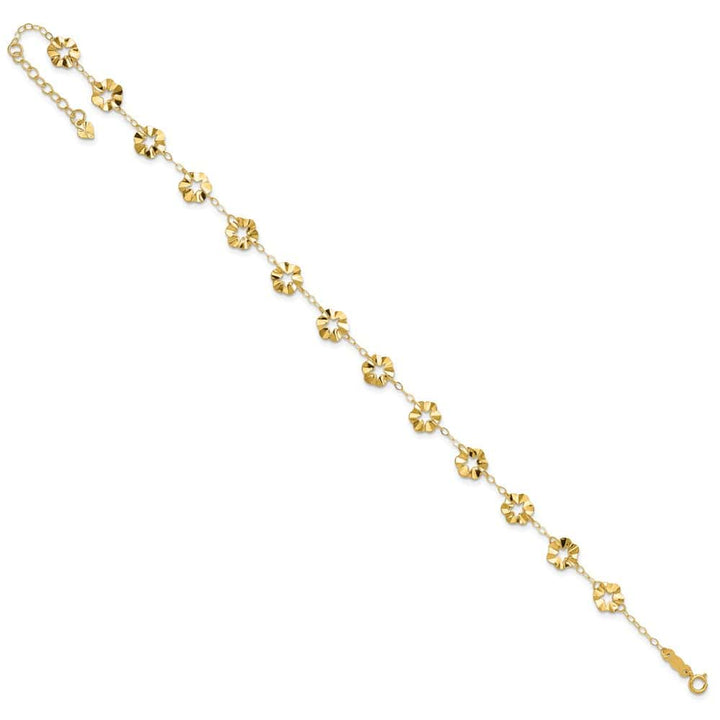 14K Yellow Gold Ruffle Star Flowers Anklet