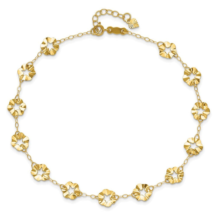 14K Yellow Gold Ruffle Star Flowers Anklet