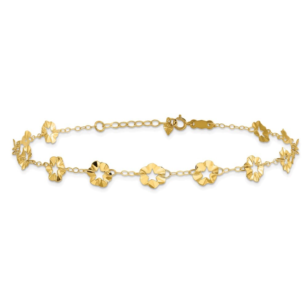 14K Yellow Gold Ruffle Star Flowers Anklet