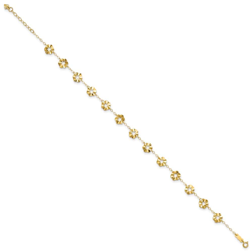 14K Yellow Gold Ruffle Star Flowers Anklet