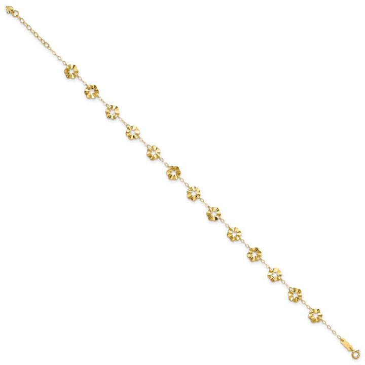 14K Yellow Gold Ruffle Star Flowers Anklet