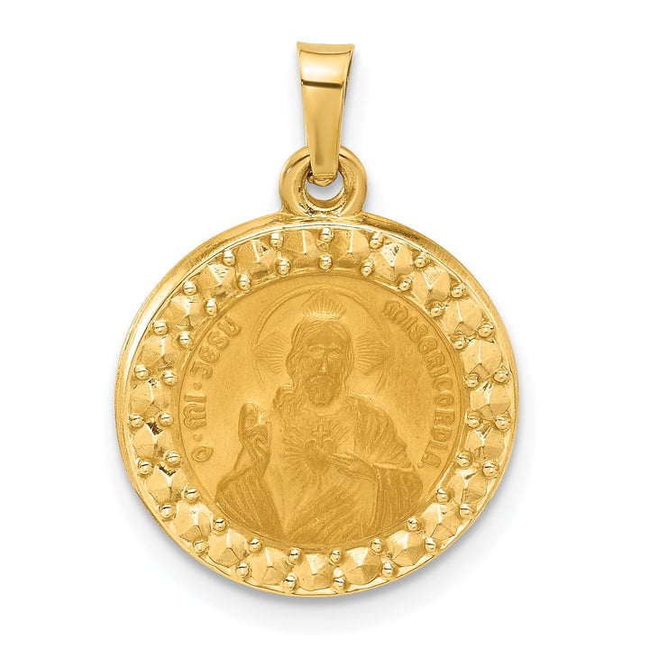 14K Yellow Gold Sacred Heart of Jesus Medal Round Pendant