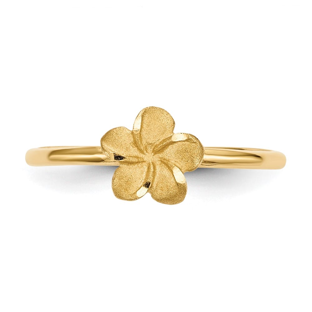14k Yellow Gold Satin and D.C. Plumeria Ring