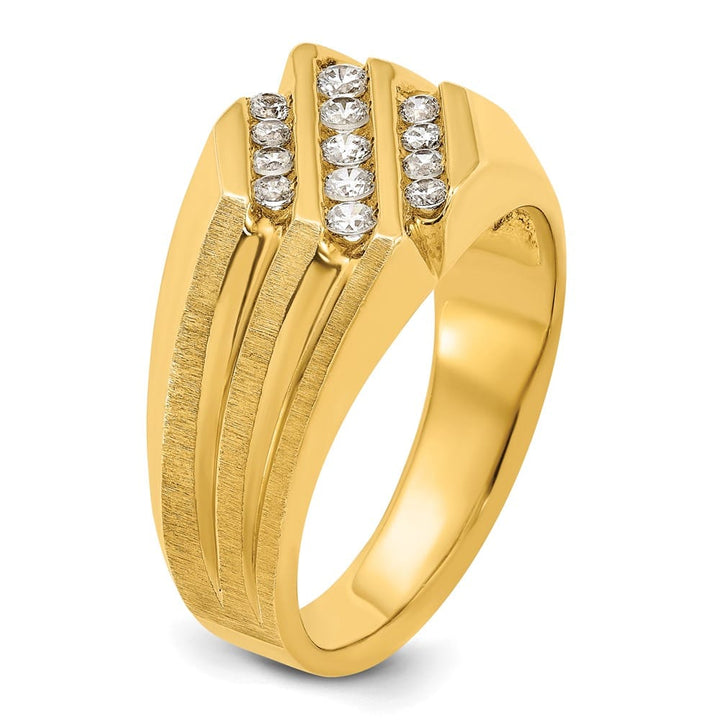 14k Yellow Gold Satin and Grooved I1 Quality Diamond Men's Ring