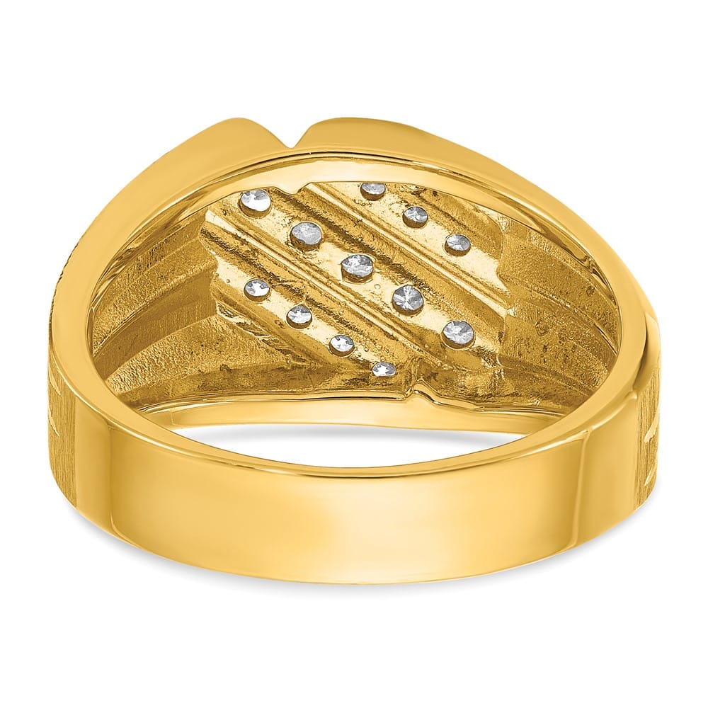 14k Yellow Gold Satin and Grooved I1 Quality Diamond Men's Ring
