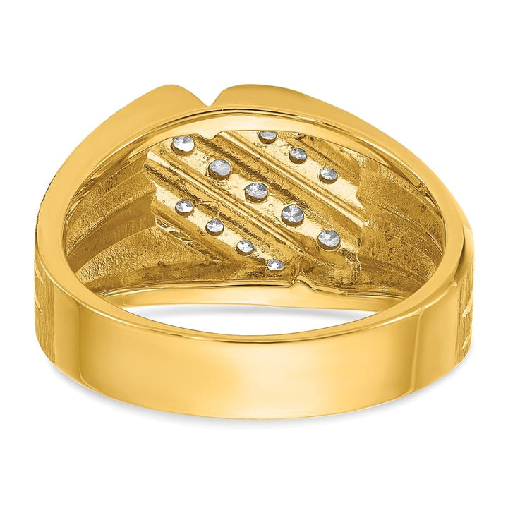 14k Yellow Gold Satin and Grooved I1 Quality Diamond Men's Ring