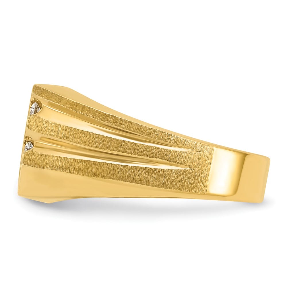14k Yellow Gold Satin and Grooved I1 Quality Diamond Men's Ring
