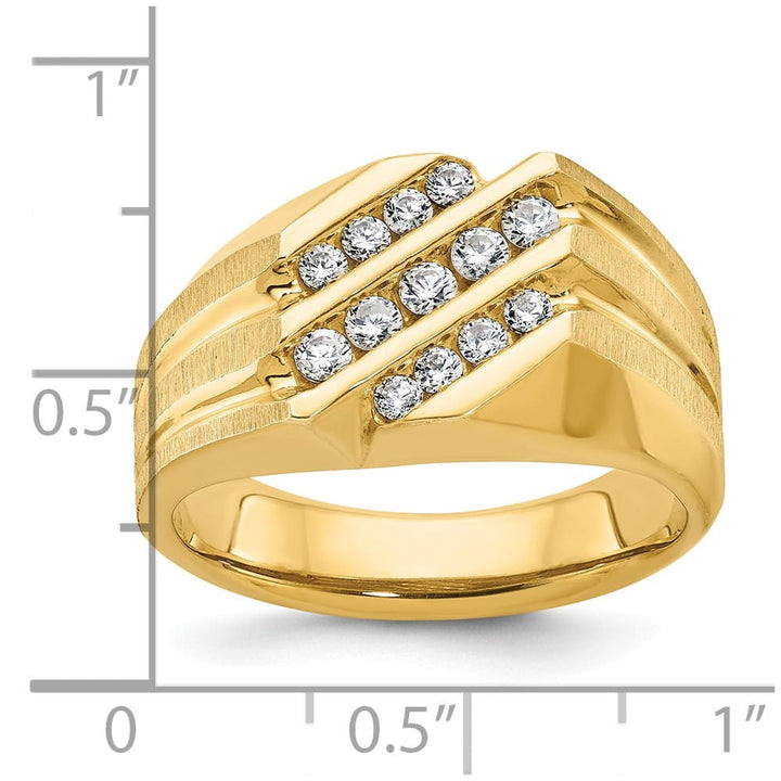 14k Yellow Gold Satin and Grooved I1 Quality Diamond Men's Ring