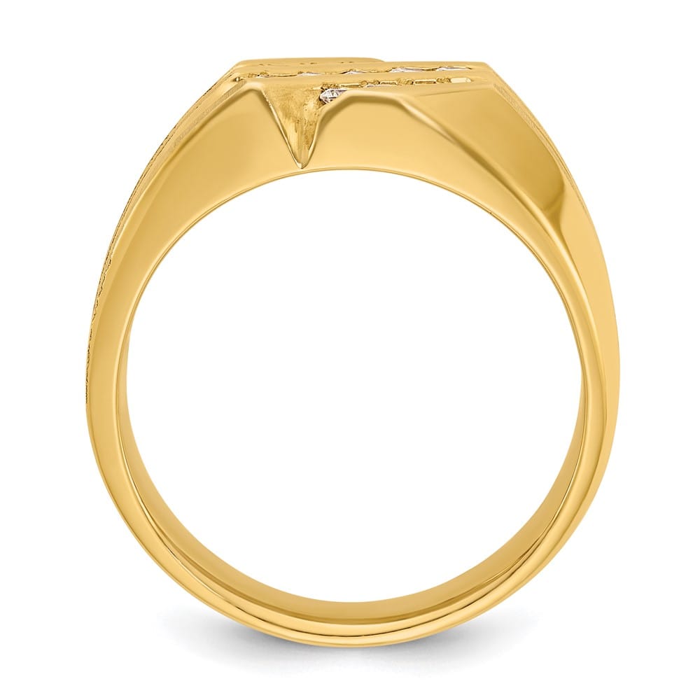 14k Yellow Gold Satin and Grooved I1 Quality Diamond Men's Ring