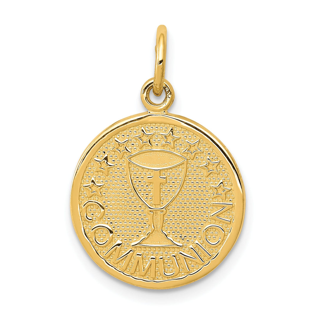 14K Yellow Gold Satin and Polished Communion Round Disc Charm