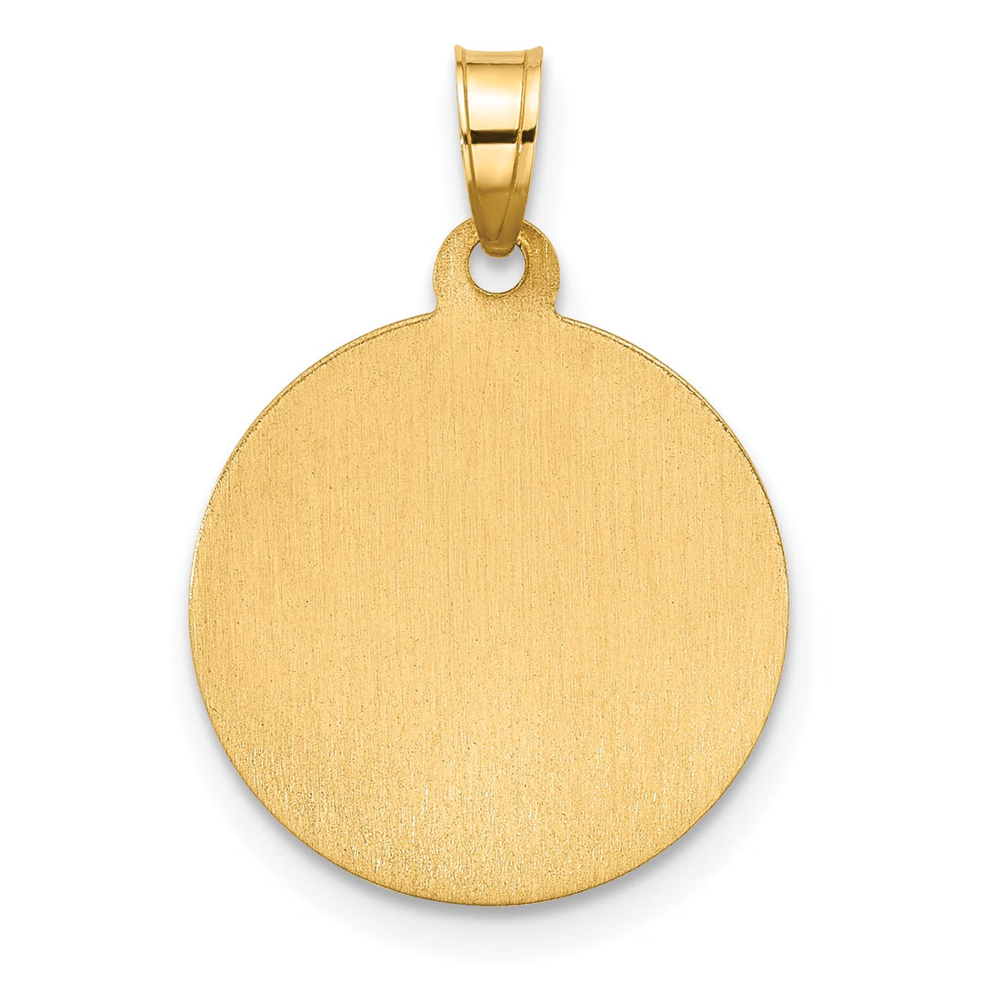 14K Yellow Gold Satin and Polished St. Anthony Medal Round Pendant