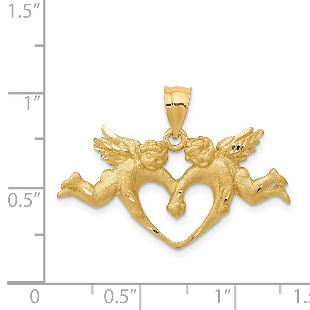 14K Yellow Gold Satin D.C. Angels with Heart Pendant