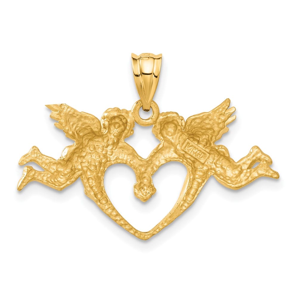 14K Yellow Gold Satin D.C. Angels with Heart Pendant