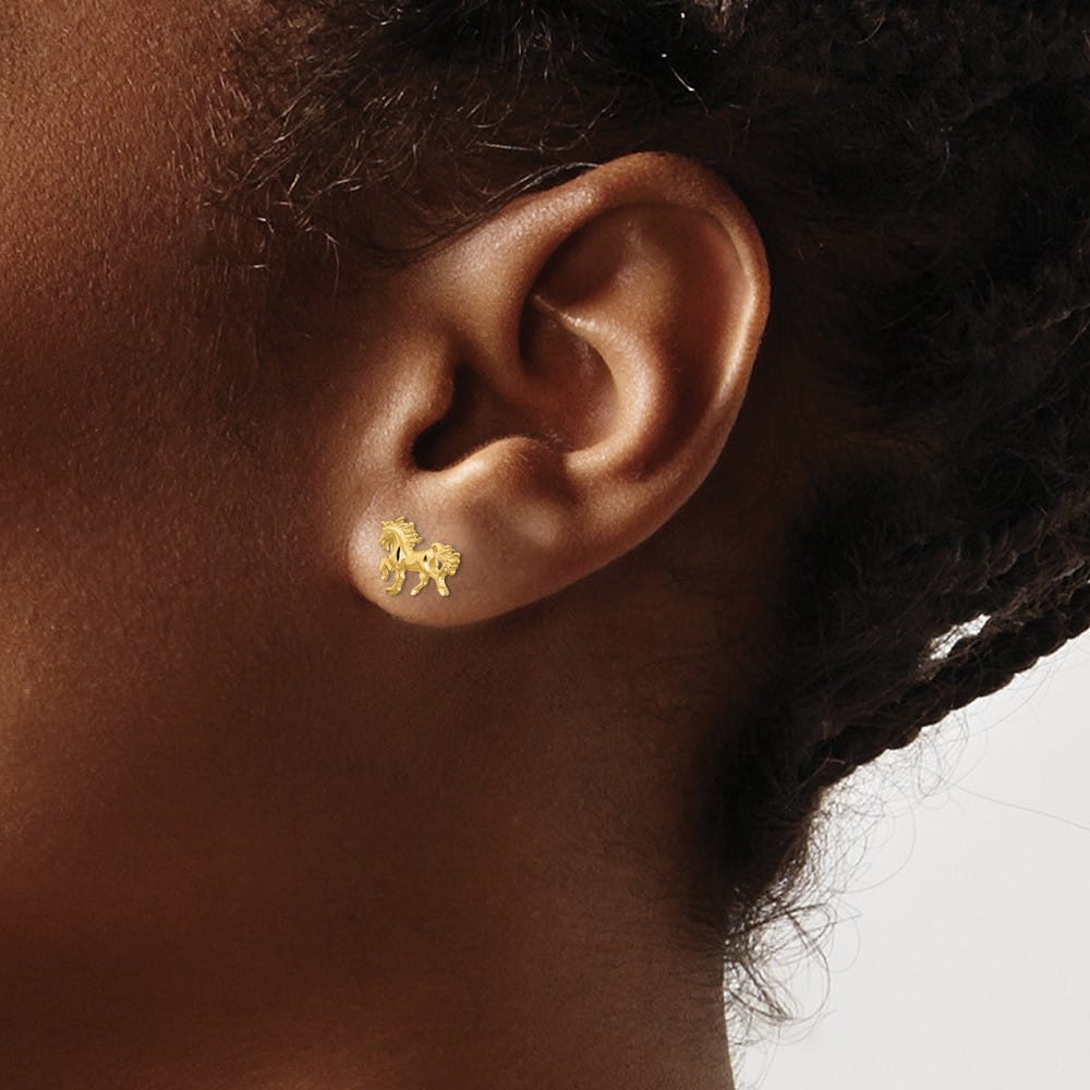 14K Yellow Gold Satin D.C. Unicorn Post Earrings, view 3 of 4