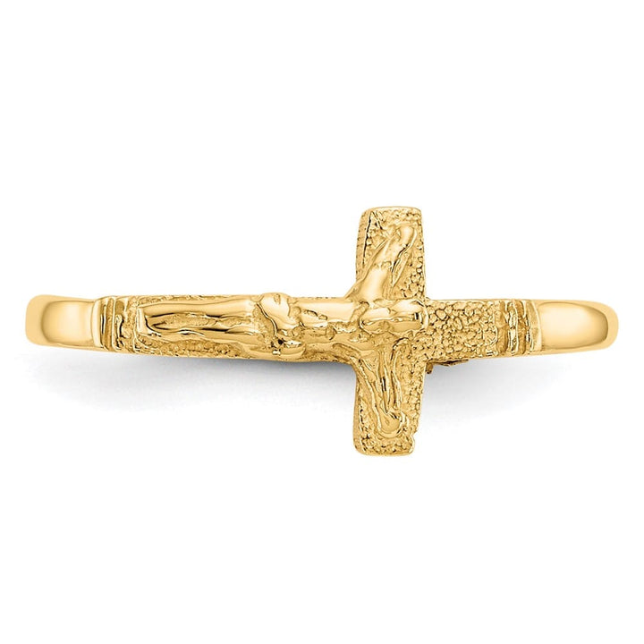 14k Yellow Gold Satin Finish Crucifix Ring