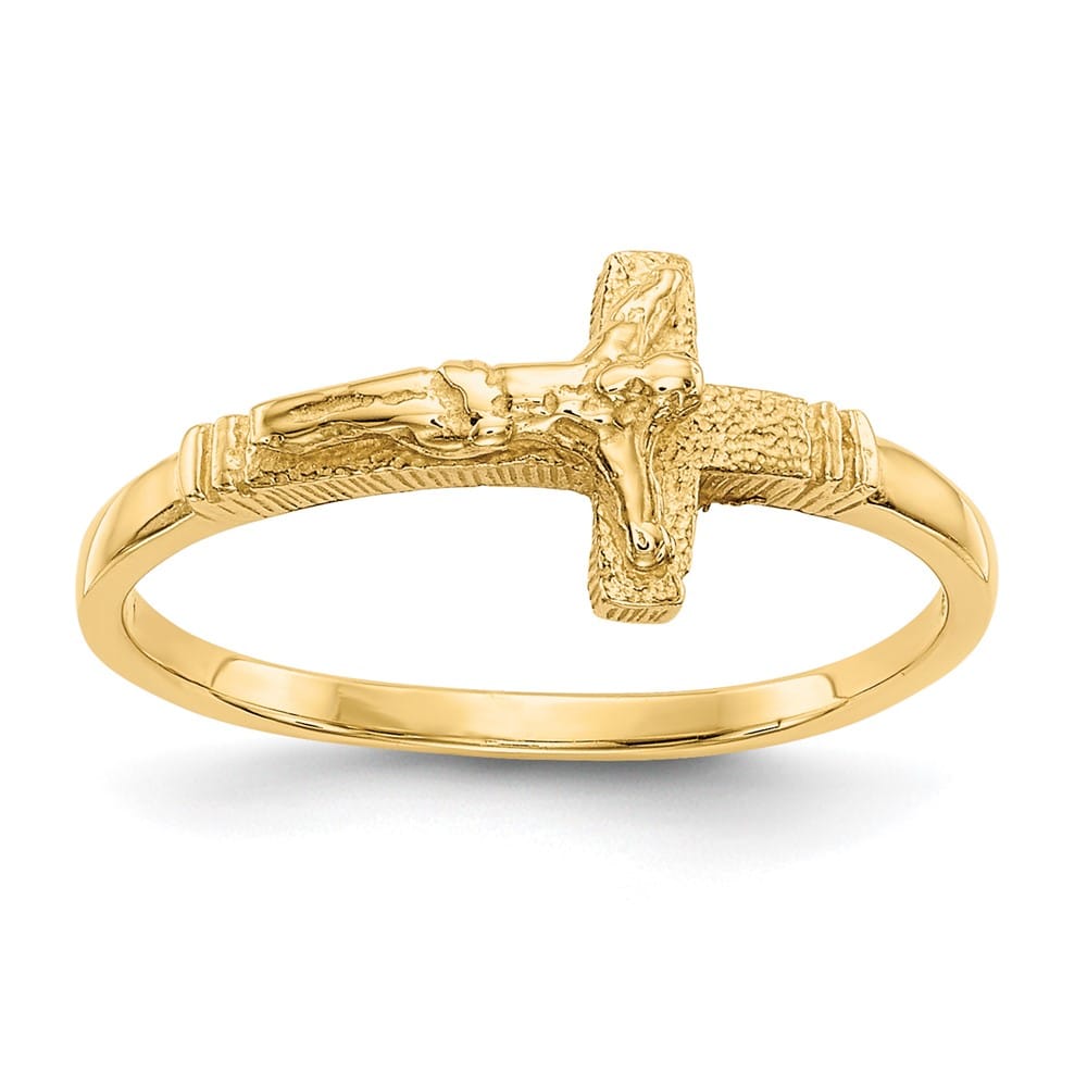 14k Yellow Gold Satin Finish Crucifix Ring