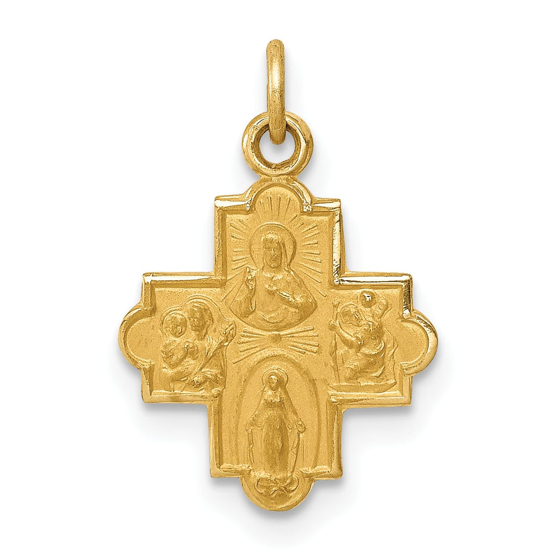 14K Yellow Gold Satin Solid Small 4-Way Medal Charm